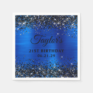 Black Glitter Royal Blue Foil 21st Birthday Napkins