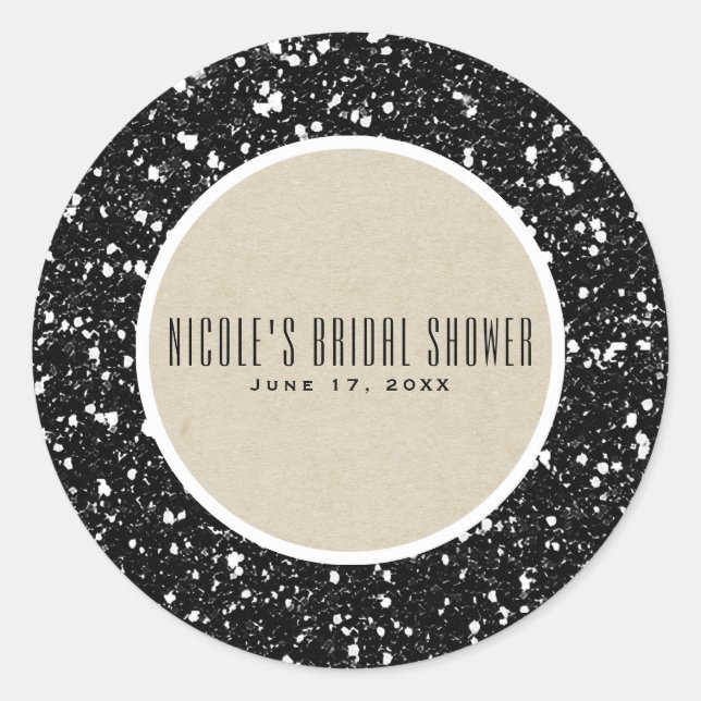 Black Glitter & Rustic Kraft Fall Sparkle Favor Classic Round Sticker (Front)