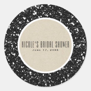 Black Glitter & Rustic Kraft Fall Sparkle Favor Classic Round Sticker