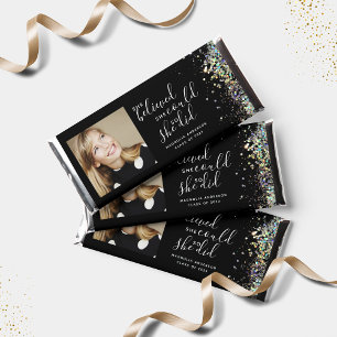 Black Glitter She Believed Photo Graduation Hershey Bar Favors
