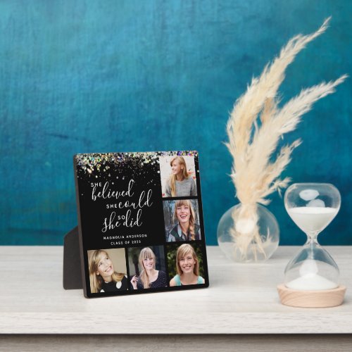 Black Glitter She Believed Photo Graduation Plaque