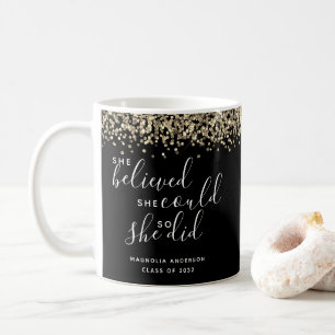 Black Glitter She Believed She Could Graduation Coffee Mug