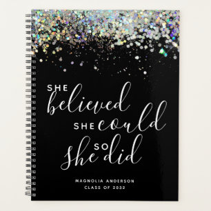 Black Glitter She Believed She Could Graduation Planner