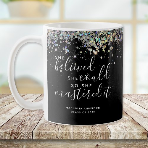 Black Glitter She Believed She Could Masters Coffee Mug
