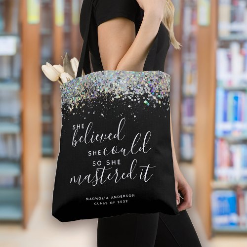 Black Glitter She Believed She Could Masters Tote Bag