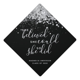 Black Glitter She Believed She Could Name Graduati Graduation Cap Topper