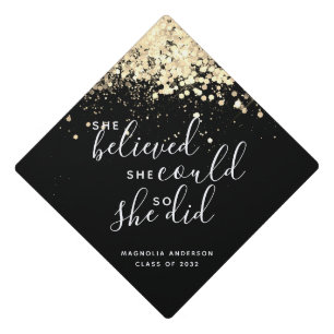 Black Glitter She Believed She Could Name Graduation Cap Topper