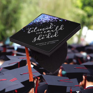 Black Glitter She Believed She Could Name Graduation Cap Topper