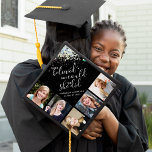 Black Glitter She Believed She Could Photo Collage Graduation Cap Topper<br><div class="desc">Personalize this black glitter design with the grad's name,  class year and some photos. The typography says She Believed She Could So She Did</div>
