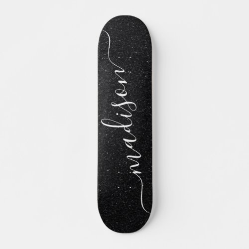 Black Glitter Shimmer Custom Personalized Name Skateboard