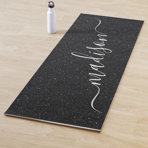 Black Glitter Shimmer Custom Personalized Name Yoga Mat