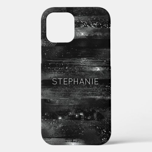 Black Glitter Shimmer Modern Personalized Name iPhone 12 Case