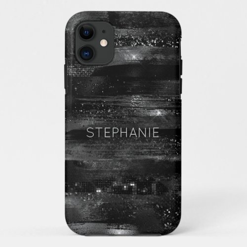 Black Glitter Shimmer Modern Personalized Name iPhone 11 Case