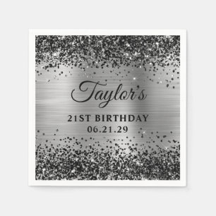 Black Glitter Silver Foil 21st Birthday Napkins