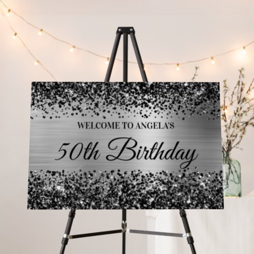 Black Glitter Silver Foil 50th Birthday Welcome Foam Board