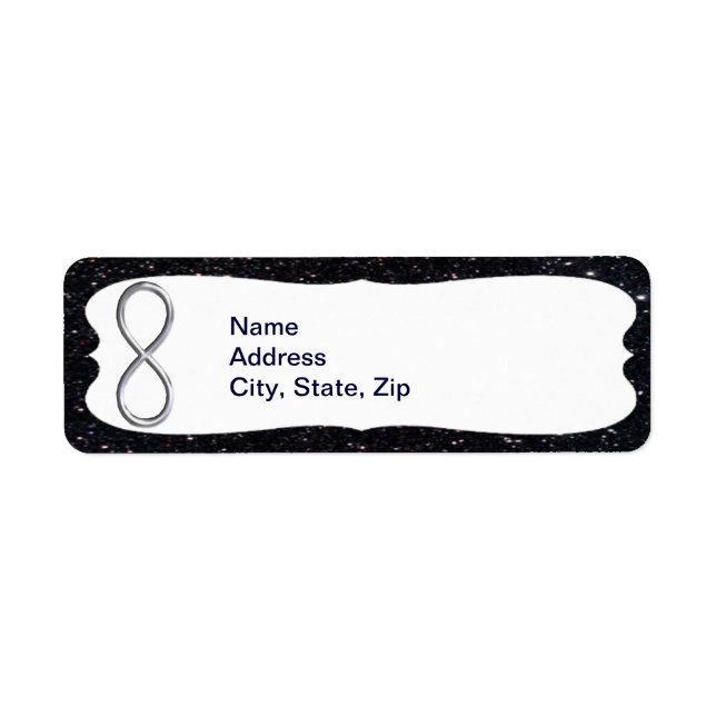 Black Glitter Silver Infinity Address Labels (Front)