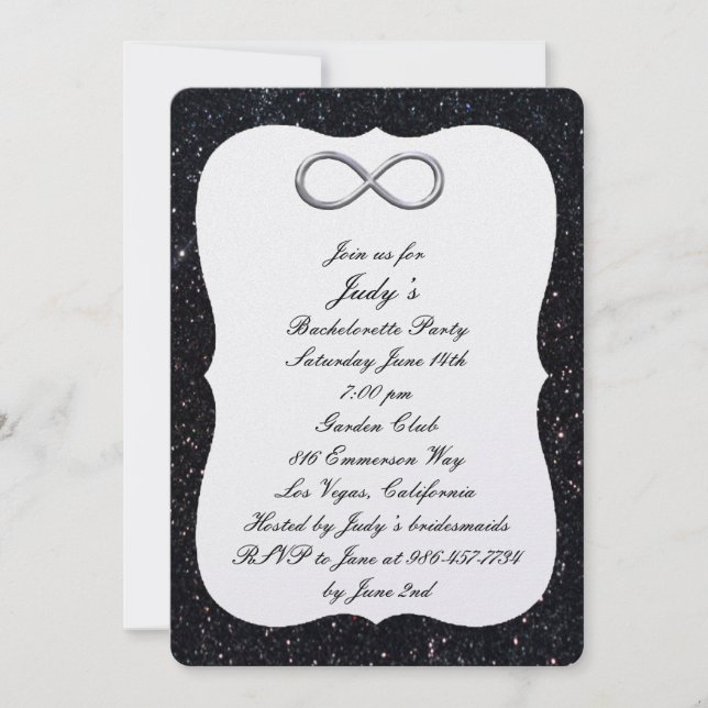 Black Glitter Silver Infinity Bachelorette Party Invitation (Front)