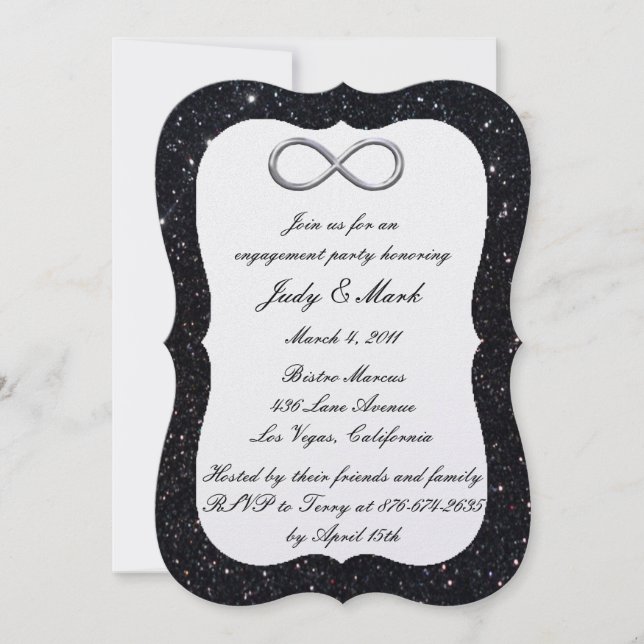 Black Glitter Silver Infinity Engagement Party Invitation (Front)