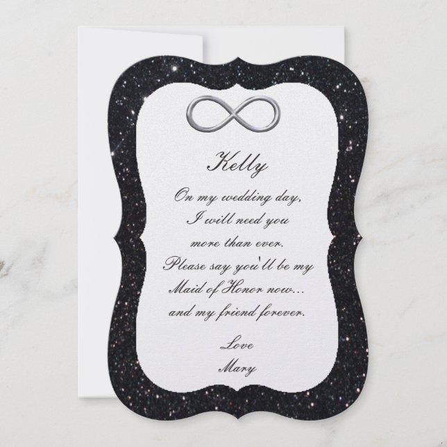 Black Glitter Silver Infinity Maid Of Honor Card (Front)