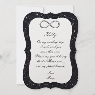 Black Glitter Silver Infinity Maid Of Honor Card