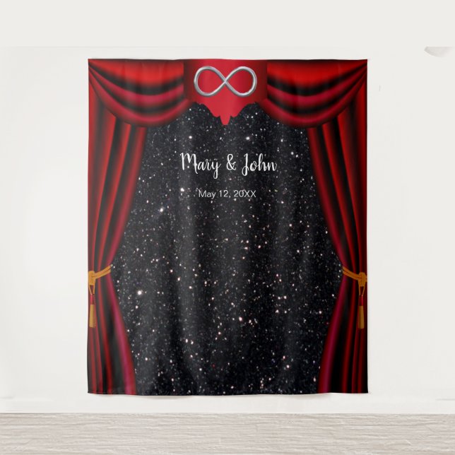 Black Glitter Silver Infinity Red Curtain Backdrop (Front)