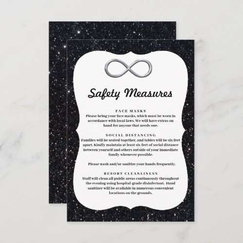 Black Glitter Silver Infinity Safety Measures Enclosure Card