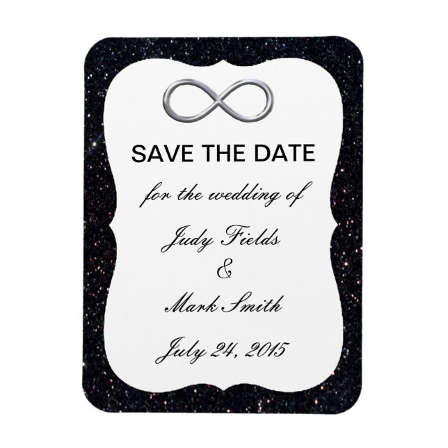 Black Glitter Silver Infinity Save The Date Magnet (Vertical)