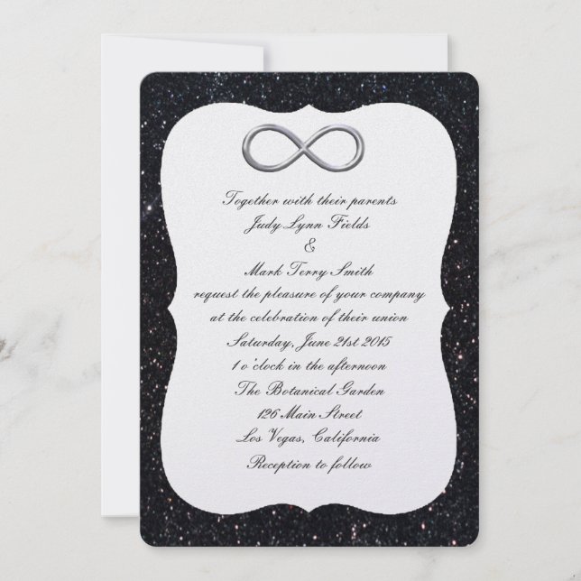 Black Glitter Silver Infinity Wedding Invitation (Front)