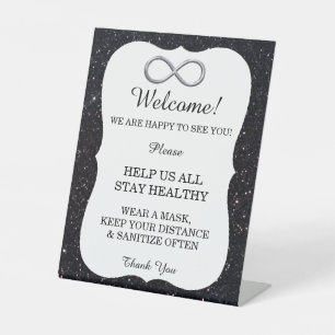 Black Glitter Silver Infinity Wedding Safety Pedestal Sign