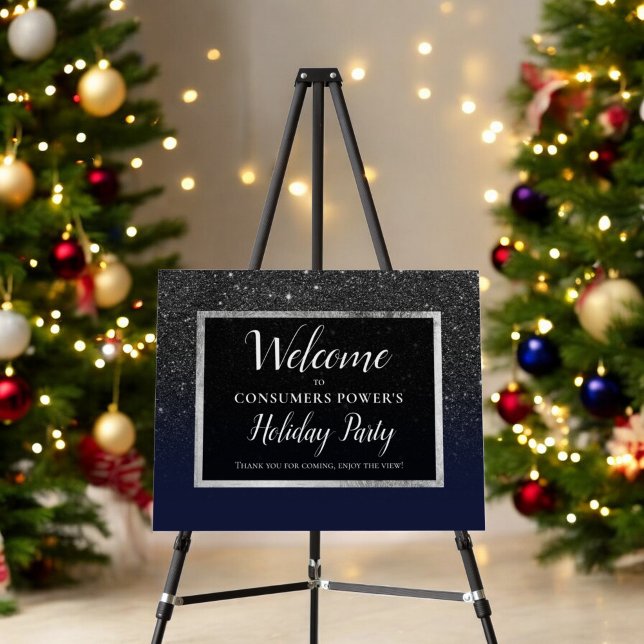 Black glitter silver navy blue business welcome foam board (Black glitter silver navy blue business welcome foam board)