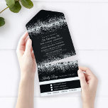 Black Glitter Silver Wedding All In One Invitation<br><div class="desc">This Inspired Black Luxury Silver Glitter All in one Wedding invitations that include the wedding info and RSVP postcard that your guests tear off and and send. An chic combination of glitter confetti complemented by elegant font contrast with elegant black background. This bright and stylish design will be a hit...</div>