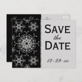 Black Glitter Snowflakes Save the Date Postcard (Front/Back)