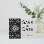 Black Glitter Snowflakes Save the Date Postcard (Standing Front)