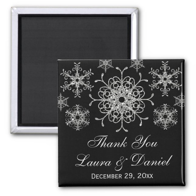 Black Glitter Snowflakes Wedding Favor Magnet (Front)