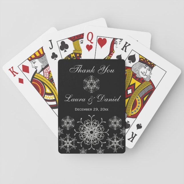 Black Glitter Snowflakes Wedding Playing Cards (Back)