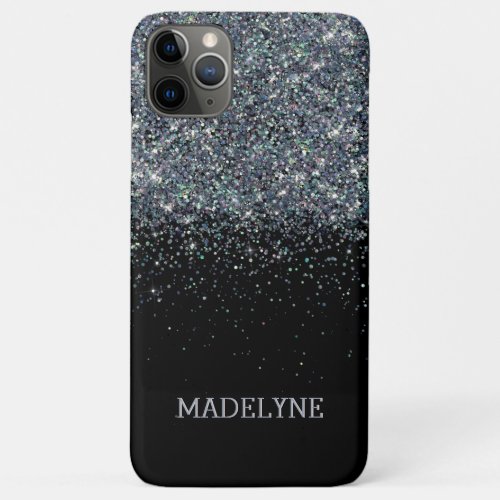Black Glitter Sparkle Girly Personalized Name iPhone 11 Pro Max Case