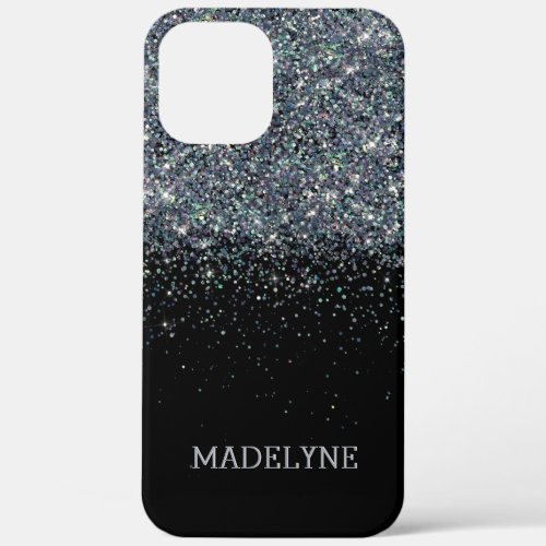 Black Glitter Sparkle Girly Personalized Name iPhone 12 Pro Max Case