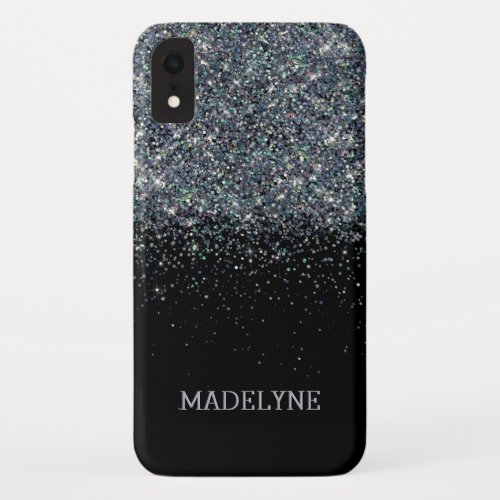Black Glitter Sparkle Girly Personalized Name iPhone XR Case