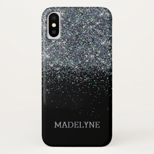 Black Glitter Sparkle Girly Personalized Name iPhone X Case