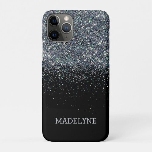Black Glitter Sparkle Girly Personalized Name iPhone 11 Pro Case