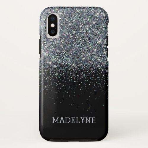 Black Glitter Sparkle Girly Personalized Name iPhone X Case