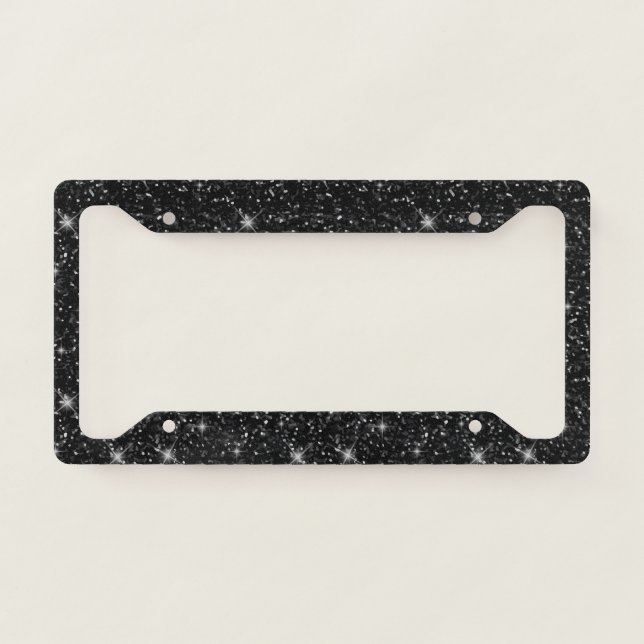 Black Glitter Sparkle Glam Elegant Minimal Chic License Plate Frame (Front)