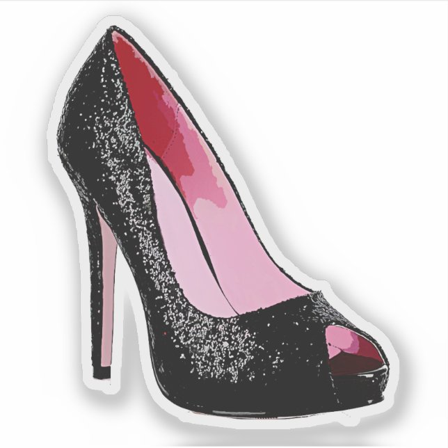 Black Glitter Sparkle high Heels Shoe art Sticker (Front)