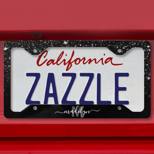 Black Glitter Sparkle Luxury Name Monogram License Plate Frame