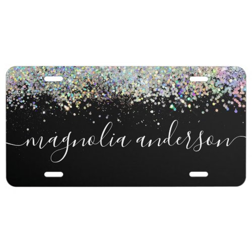 Black Glitter Sparkle Monogram  License Plate