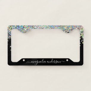 Black Glitter Sparkle Monogram  License Plate Frame