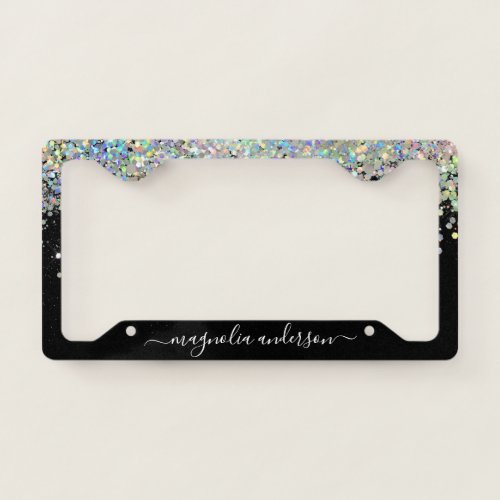 Black Glitter Sparkle Monogram  License Plate Frame