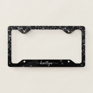 Black Glitter Sparkle Script Monogram License Plate Frame