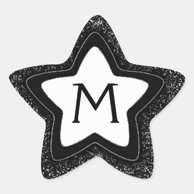 Black glitter star customizable monogram stickers (Front)