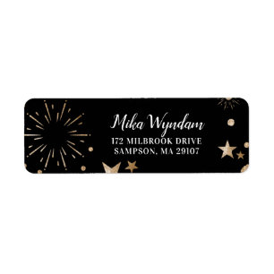 Black Glitter Stars and Fireworks Return Address Label